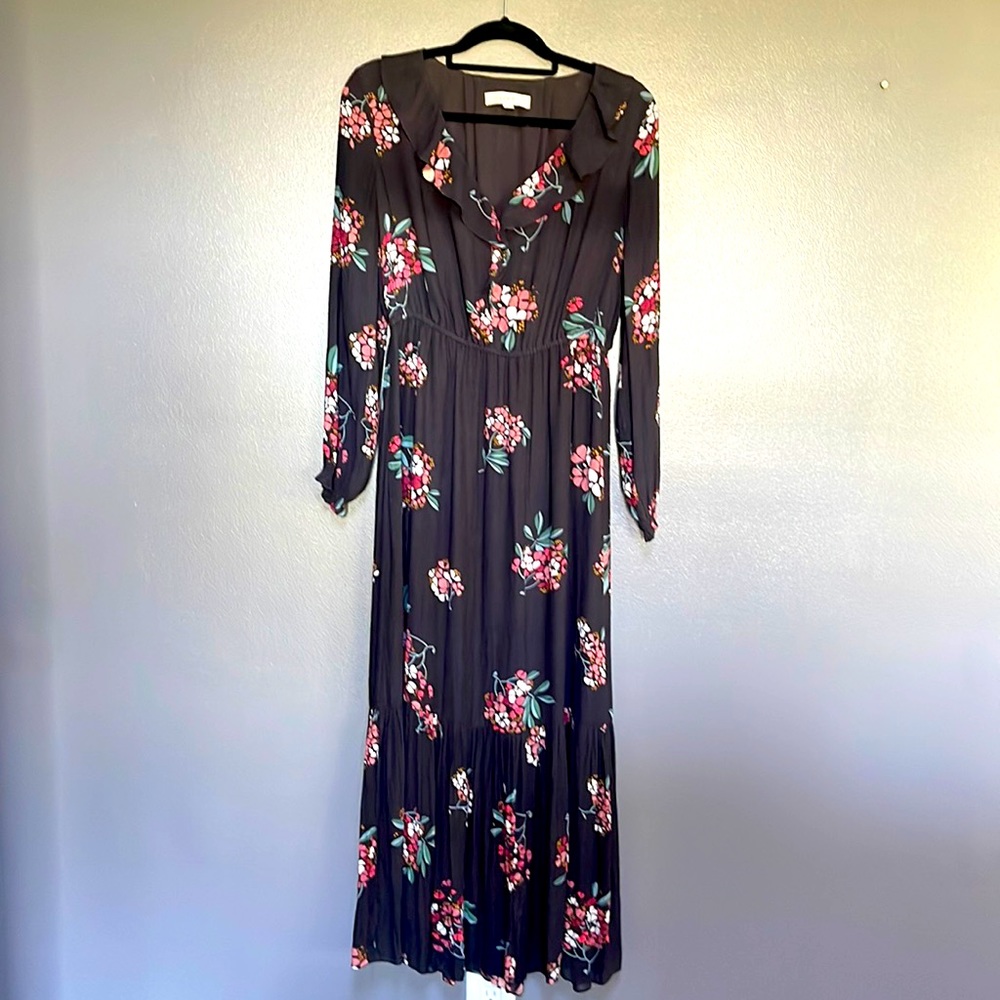 Loft gray floral maxi dress